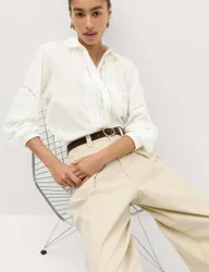 Pure Cotton Embroidered Collar Shirt White female