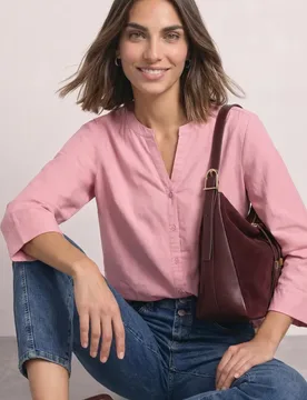 Arm Bluse mit Split Neck aus Cord female Rosa - Street One - FashionsVida