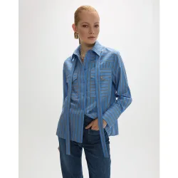 Camisa de mujer popelín de rayas lazada ajustable