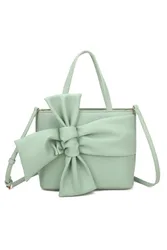 Women's Ila Big Bow Ribbon PU Leather Top Handle Crossbody Tote Bag in Light Green - Light Green - Size: One Size