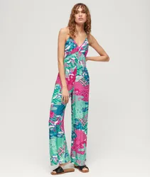 Superdry Damen Grün, Blau und Rosa Träger-Jumpsuit mit Print, Größe: 36
