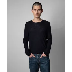 Zadig & Voltaire - Jersey Teiss de hombre en cachemira de color negro con cuello redondo