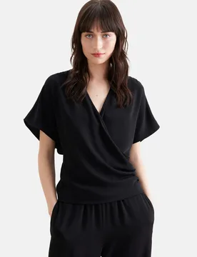 Wickelbluse Uni Schwarz 42 - Seidensticker - FashionsVida