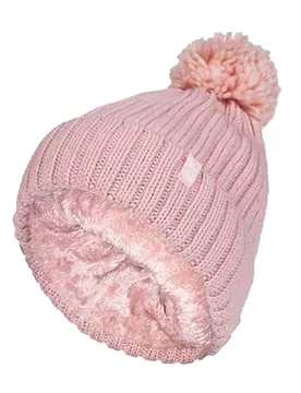 Womens Ladies Ribbed Cuffed Thermal Insulated Winter Pom Pom Bobble Hat - Coral - One Size - Heat Holders - FashionsVida