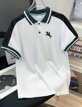 Camisa polo de manga corta con cuello polo, estilo casual y empalmado, adecuada para el transporte, la escuela, el uso diario casual y los deportes, p - Shein - FashionsVida
