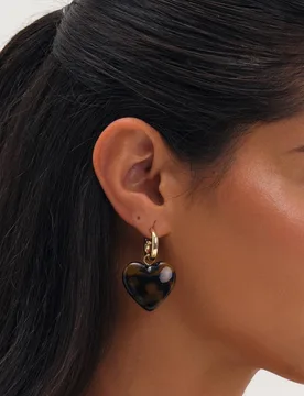 Women's Gold Plated Heart Earrings in Brown - Brown - Size: One Size - MOOD - FashionsVida