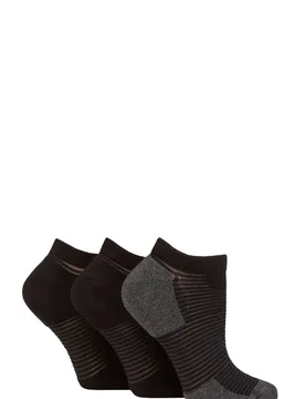 Women's 3 Pair Sheer Stripe Cushioned Heel and Toe Sports Bamboo Trainer Socks Black 4-8 - Black - Size: Small - ELLE - FashionsVida