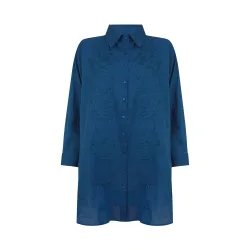 Vestido de mujer de playa corto con bordados en color azul