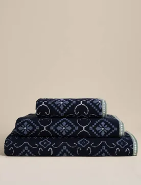 Pure Cotton Tile Print Towel Navy - M&S - FashionsVida
