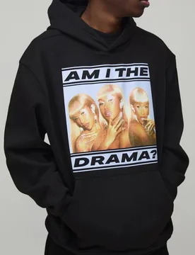 Herren Cardi B Oversized Lizenz-Print Hoodie Sweatshirt Black Größe Small - boohooMAN - FashionsVida