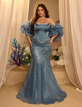 Vestido de Noche Elegante de Satén con Lentejuelas Decorativas de Lujo y Pesadas Cuentas para Boda, Banquete, Baile y Fiesta (Incluye Chal Posicionad - Shein - FashionsVida