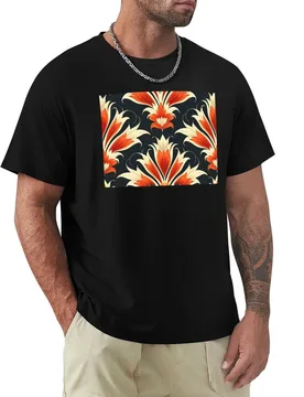 Red, Beige and Black Floral Art-Deco Pattern T-Shirt Fashion Simple Casual Tee Shirt - Aliexpress - FashionsVida
