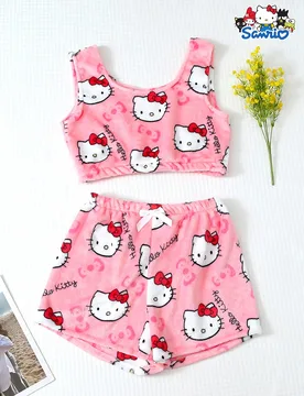 Piezas Conjunto de pijama autorizado de chaleco y pantalones cortos con lazo para otoño/invierno, conjunto de ropa de dormir y ropa de casa suave y c - Shein - FashionsVida
