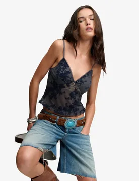 Superdry Damen Flockprint Mesh Cami Top Blue - Größe: 36 - 39.99 - FashionsVida