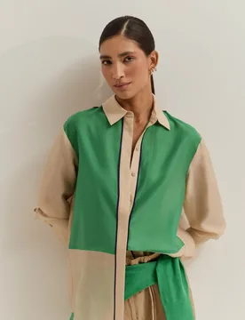 Camisa de mujer con bloques de color en lyocell - Lion of Porches - FashionsVida