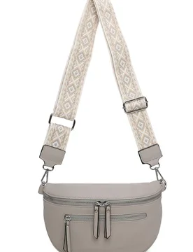 Women's Rooney Triple Zip PU Crossbody Bag with Canvas Strap in Light Grey - Light Grey - Size: One Size - Fontanella Fashion - FashionsVida