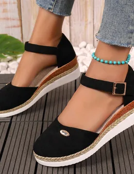 Zapatos de pescador tejidos de paja talla grande para mujer, zapatos slip-on con plataforma y correa con hebilla de punta abierta, nuevos lanzamientos - Shein - FashionsVida