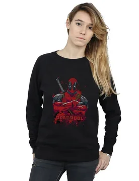 Women's Deadpool Pose Splat Sweatshirt in Black Size: XL - Black - Size: XL - Marvel - FashionsVida