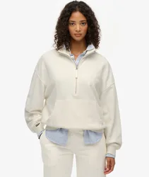 Superdry Damen Baumwolle Gesticktes Logo Studios Sweatshirt Mit Reißverschluss, Creme, Größe: 42