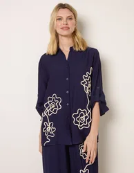 Floral Embroidery Shirt - M/L / NAVY / STONE - female