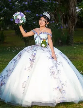 Light Color Quinceanera Dresses off-shoulder Crystal Glitter Flower Decal Long tail Vestido De 15 Quinceanera Customize - Aliexpress - FashionsVida
