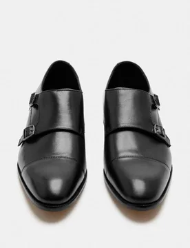 Leather Monk Strap Shoes Black male - M&S - FashionsVida