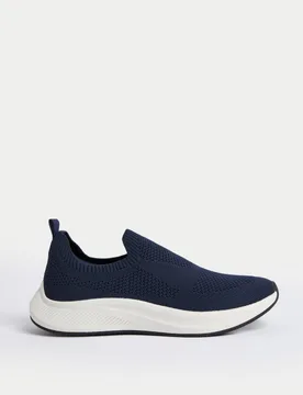 Knitted Slip On Trainers Navy Mix female - M&S - FashionsVida