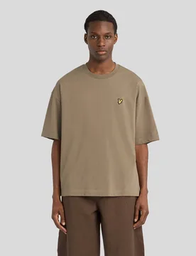 Men's Boxy Cotton T-Shirt Khaki Ash - Lyle & Scott - FashionsVida