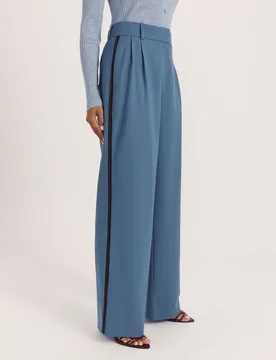 Wool Rich Pleated Straight Leg Suit Trousers Blue female - Saba - FashionsVida