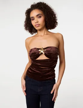 Womens Soft Shimmer Velvet Texture Bra Cup Top - Chocolate - Size Small/medium - Pink Vanilla - FashionsVida