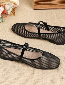 Zapatos de Primavera/Verano Nuevos Mary Jane, Punta Cuadrada, Zapatos Slip-On de Malla con Correa para Mujer CN39 - Shein - FashionsVida