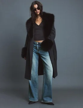Midi-Mantel mit Fellkragen Graumeliert XL - Stradivarius - FashionsVida