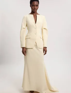 Women's Compact Strech Waterfall Maxi Skirt in Buttermilk Size: 14 - Buttermilk - Size: 14 - Karen millen - FashionsVida