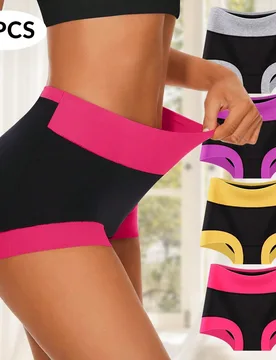 Piezas de bragas para mujer, pantalones cortos tipo boxer de cintura alta con control de abdomen y bloqueo de colores de moda - Shein - FashionsVida
