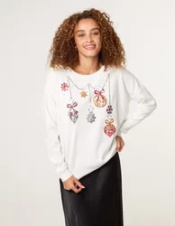 Christmas Jingle Bell Bauble Jumper - S/M / IVORY - female