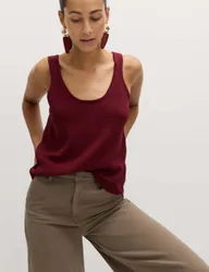 Cotton Blend Textured Scoop Neck Knitted Vest Dark Claret female