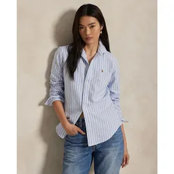 Camisa Oxford básica de mujer con logo a contraste
