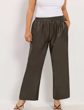 Women's Coated Pull On Trousers in Chocolate Size: 18S - Chocolate - Size: 18S - Yours - FashionsVida