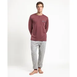 Pijama completo largo de hombre de punto de algodón