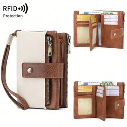 Cartera antirrobo RFID para mujer, de cuero PU, gran capacidad, cierre de presión, cremallera, tarjetero para tarjetas de crédito, cartera para muje