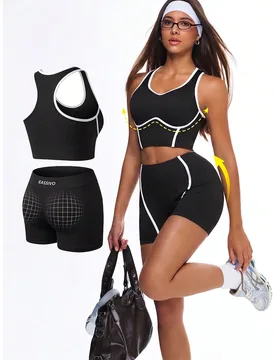 Conjunto de ropa deportiva de yoga y fitness para mujer con alta elasticidad y contraste de colores L - Shein - FashionsVida