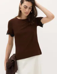 Short Sleeve Lace Trim T-Shirt Chocolate female