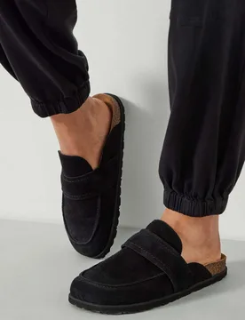 Suede Footbed Flat Mules Black female - hush - FashionsVida