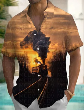 Train Pattern Men's Hawaiian Shirt Stretch Easy Care Camp Shirt Big Tall - Aliexpress - FashionsVida
