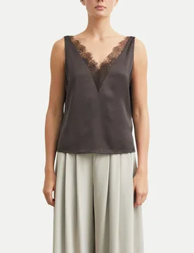 Comma Satintop mit Spitze Braun 38 - Comma - FashionsVida