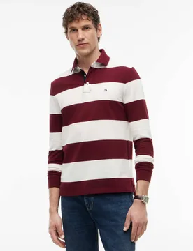 Cotton Rich Striped Polo Shirt Burgundy Mix male - Tommy hilfiger - FashionsVida