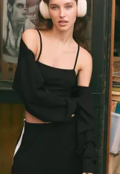 Cropped-Top-Set mit Ärmelmanschetten Schwarz XS