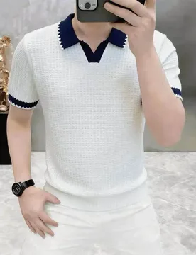 Summer New Style Men's Short-Sleeved Lightweight Casual Striped Open-Weave Knitted Polo Shirt - Aliexpress - FashionsVida