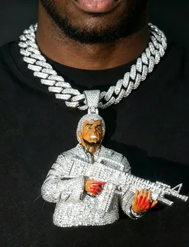 Silver Iced Out 3D Gangster Pendant Necklace Cuban Chain Accessory Moissanite Hip Hop Luxury Jewelry Bling Gun Figure Charm - Aliexpress - FashionsVida