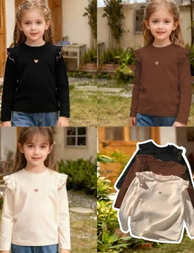 Piezas/Set Camiseta de manga larga con corazón bordado, capa base de punto con mangas de volantes y forro polar de doble cara, para niñas en otoño/ - Shein - FashionsVida